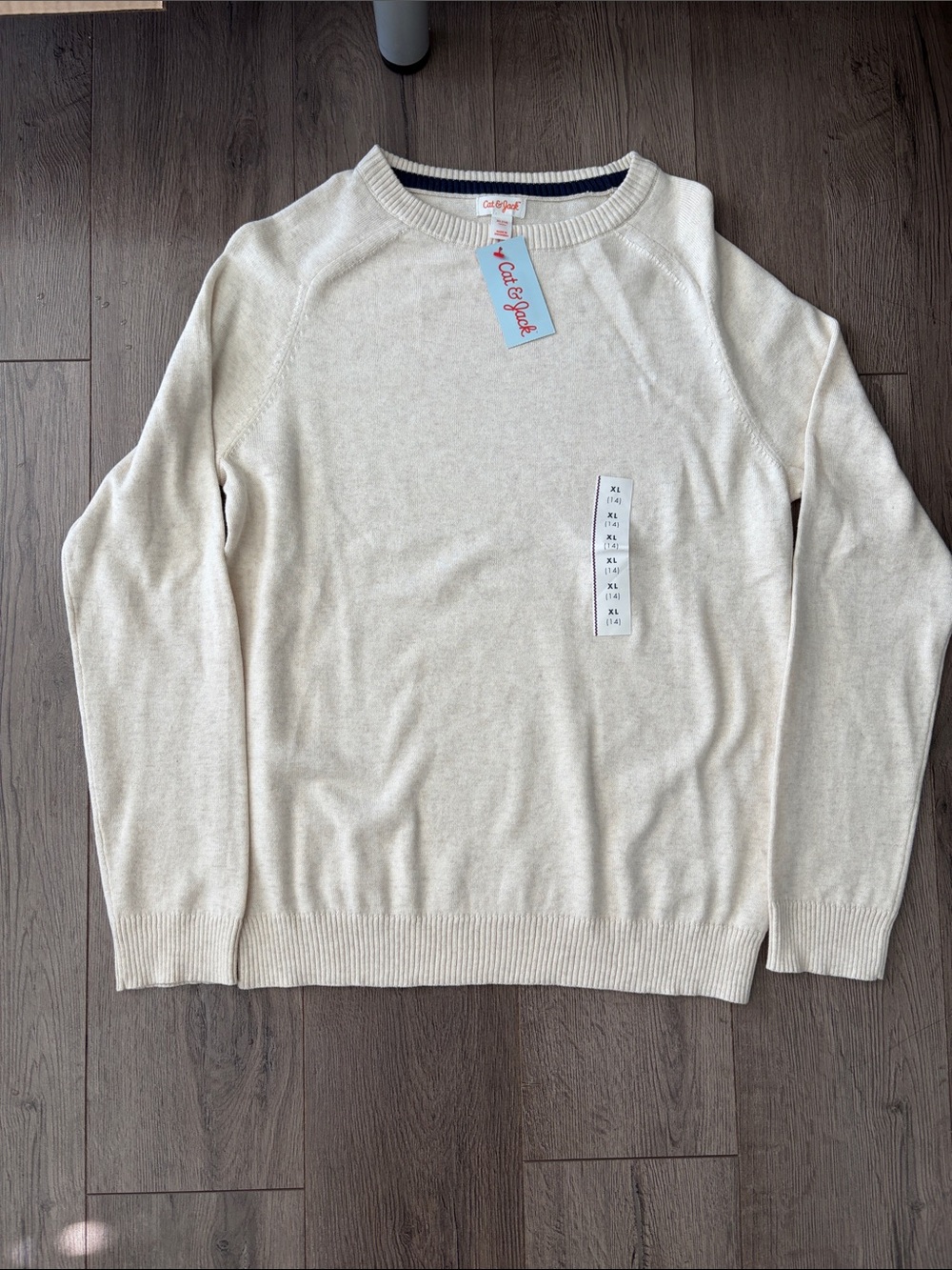 NWT Cat & Jack Boy’s Cream Crewneck Sweater- Size XL 14